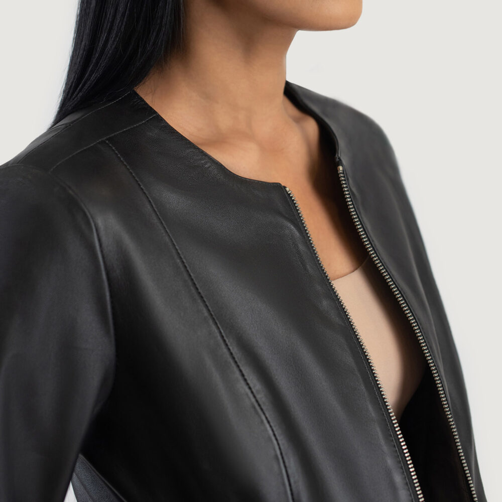 Elixir Black Collarless Real Leather Jacket - Image 3