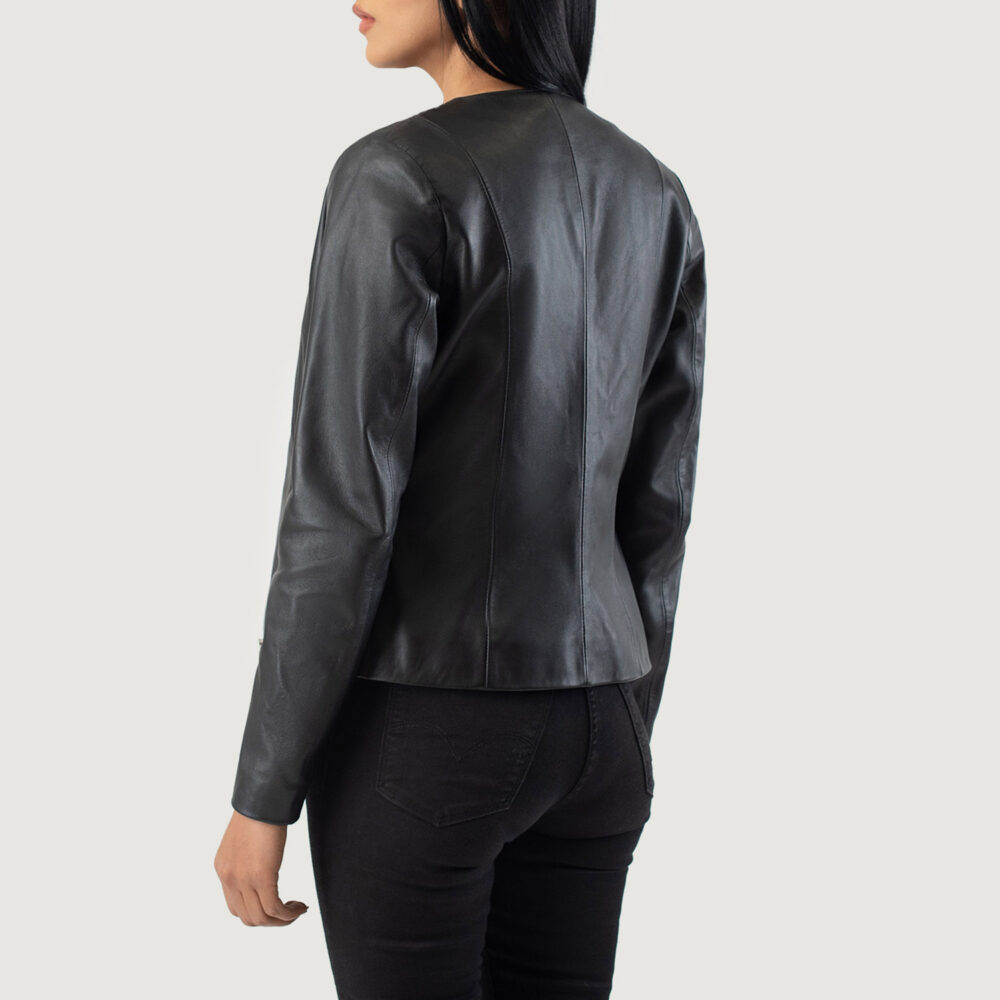 Elixir Black Collarless Real Leather Jacket - Image 5