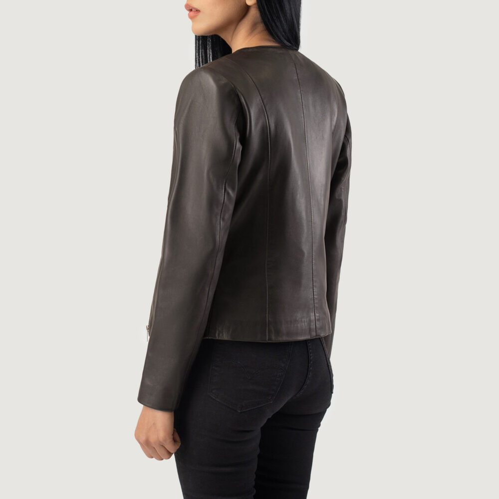 Elixir Brown Collarless Real Leather Jacket - Image 4