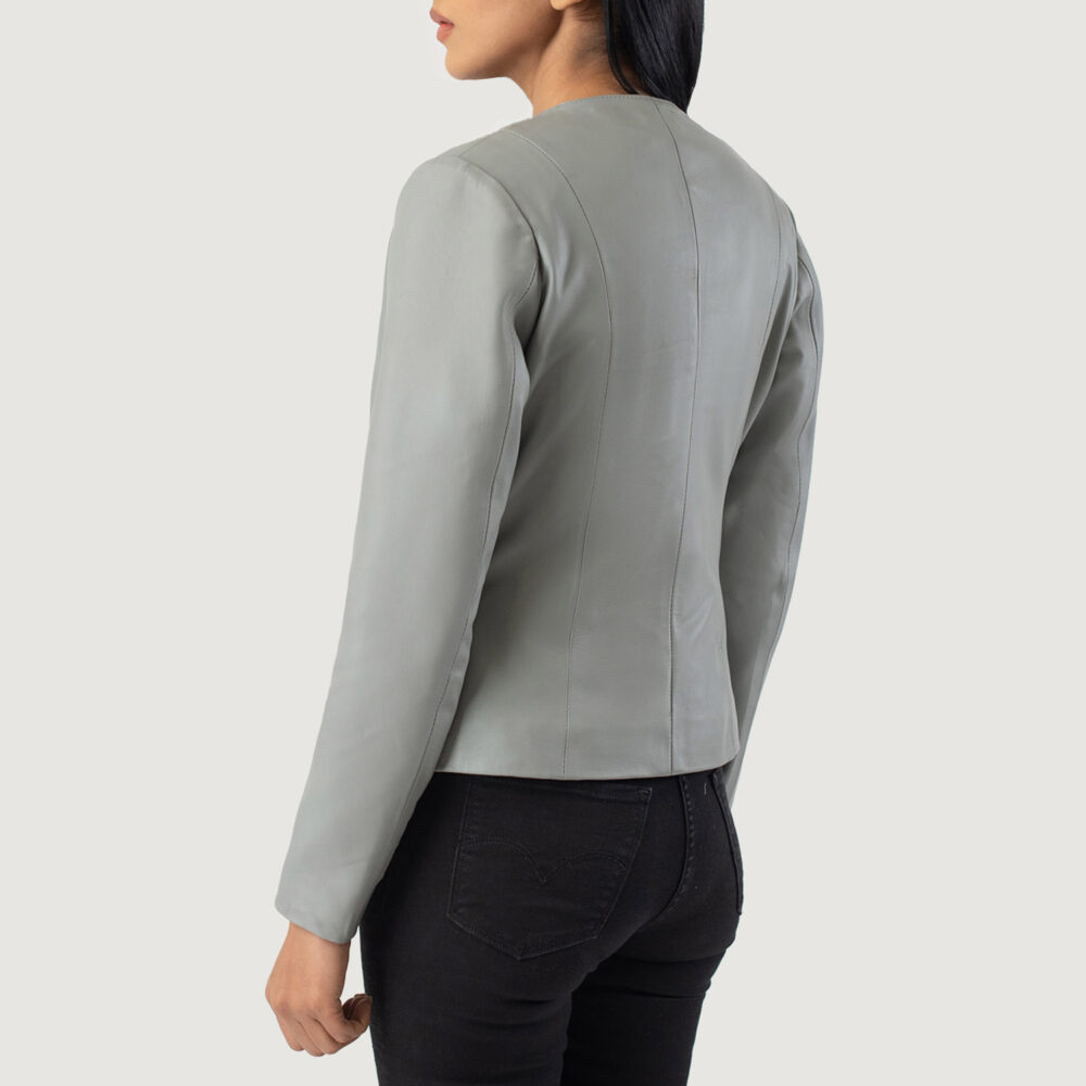 Elixir Grey Collarless Real Leather Jacket