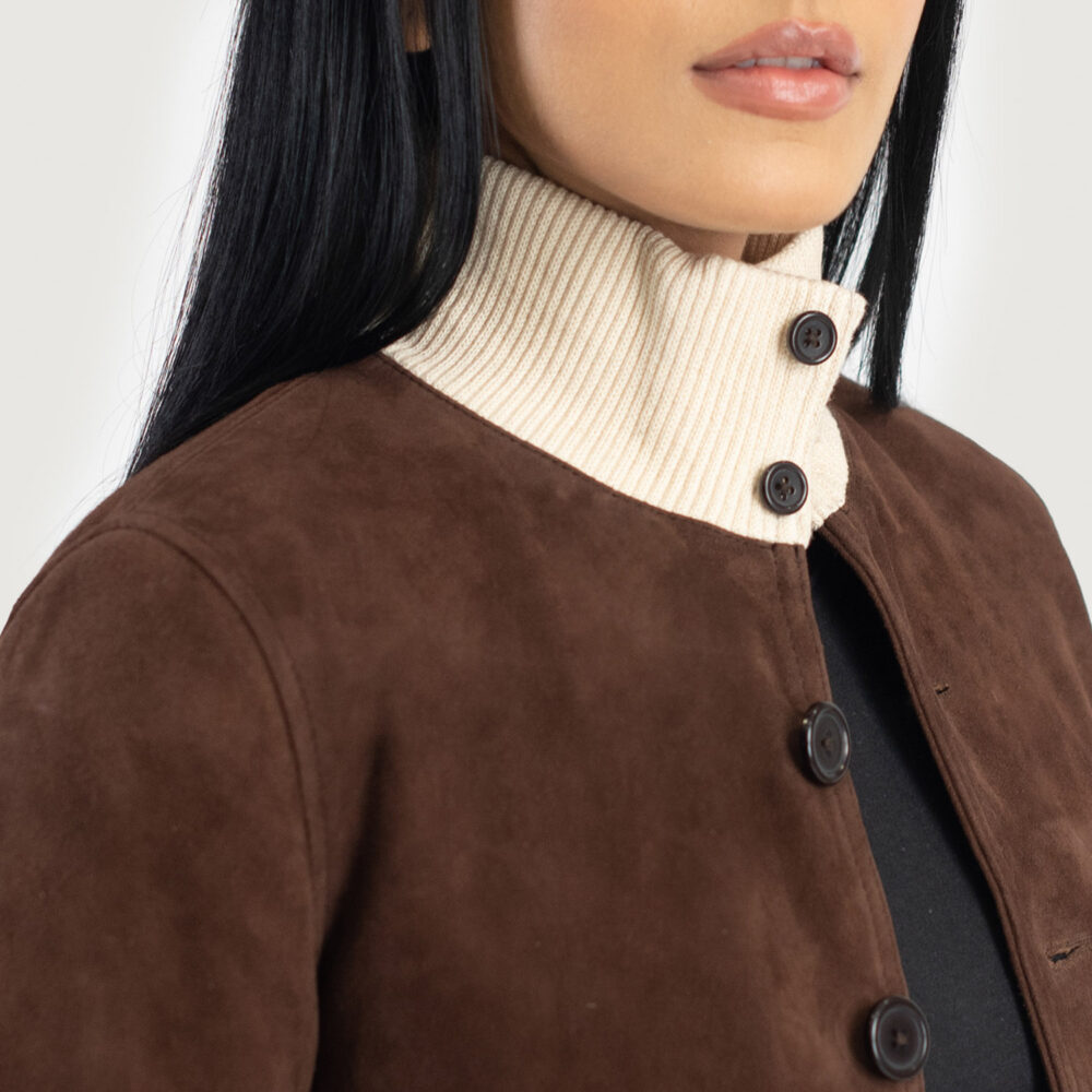 Sasha A1 Brown Suede Bomber Leather Jacket - Image 5