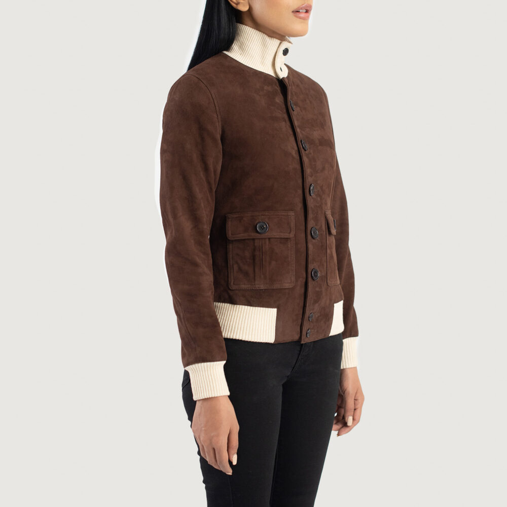 Sasha A1 Brown Suede Bomber Leather Jacket - Image 3