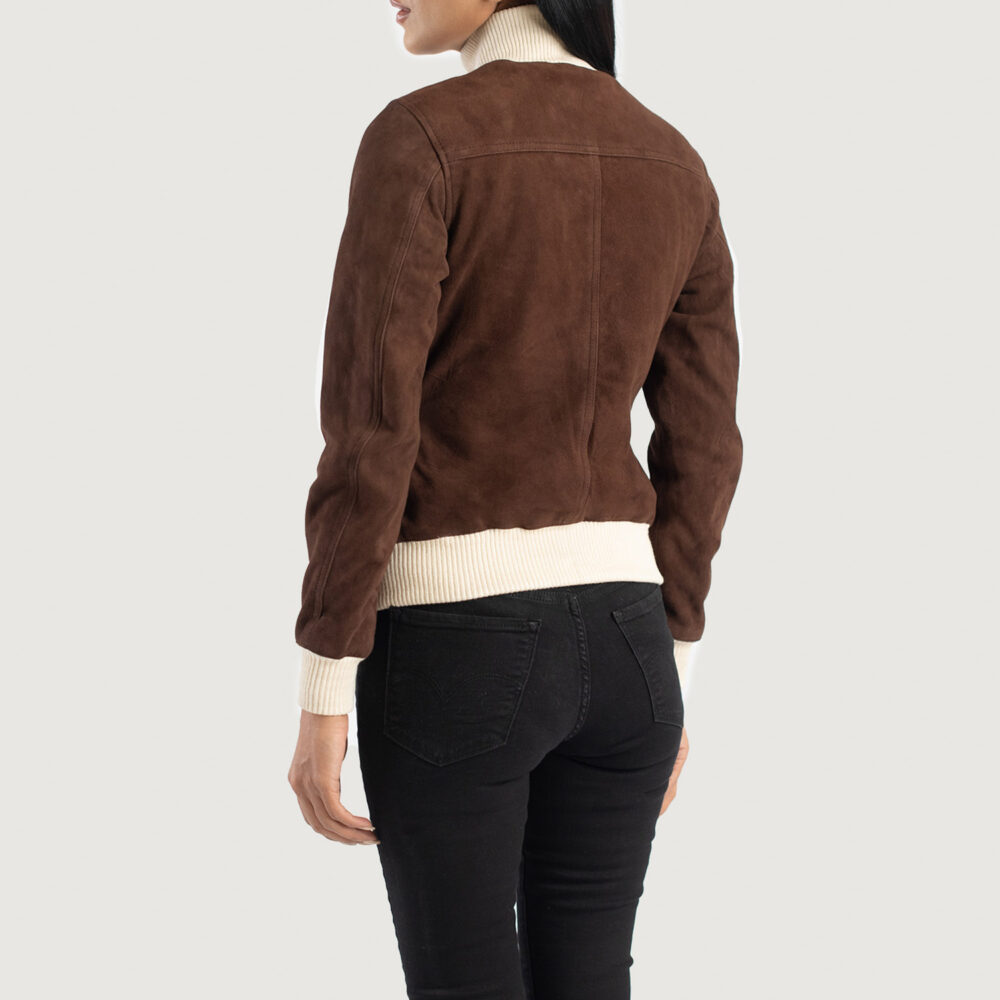 Sasha A1 Brown Suede Bomber Leather Jacket - Image 4