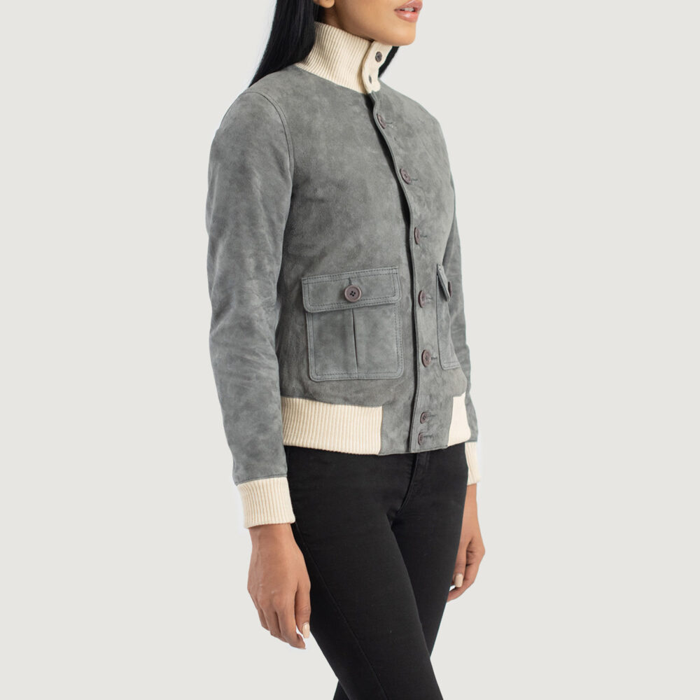 Sasha A1 Grey Suede Bomber Leather Jacket