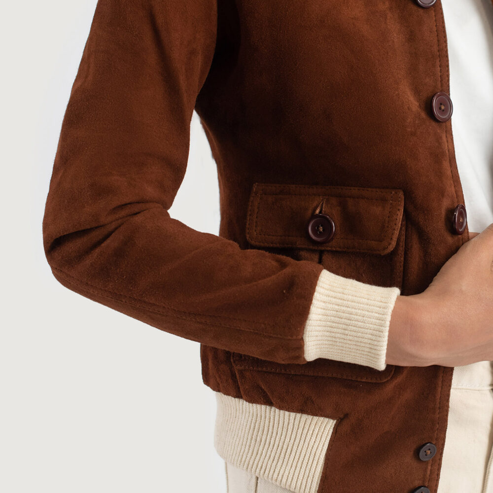 Sasha A1 Mocha Suede Bomber Leather Jacket - Image 3