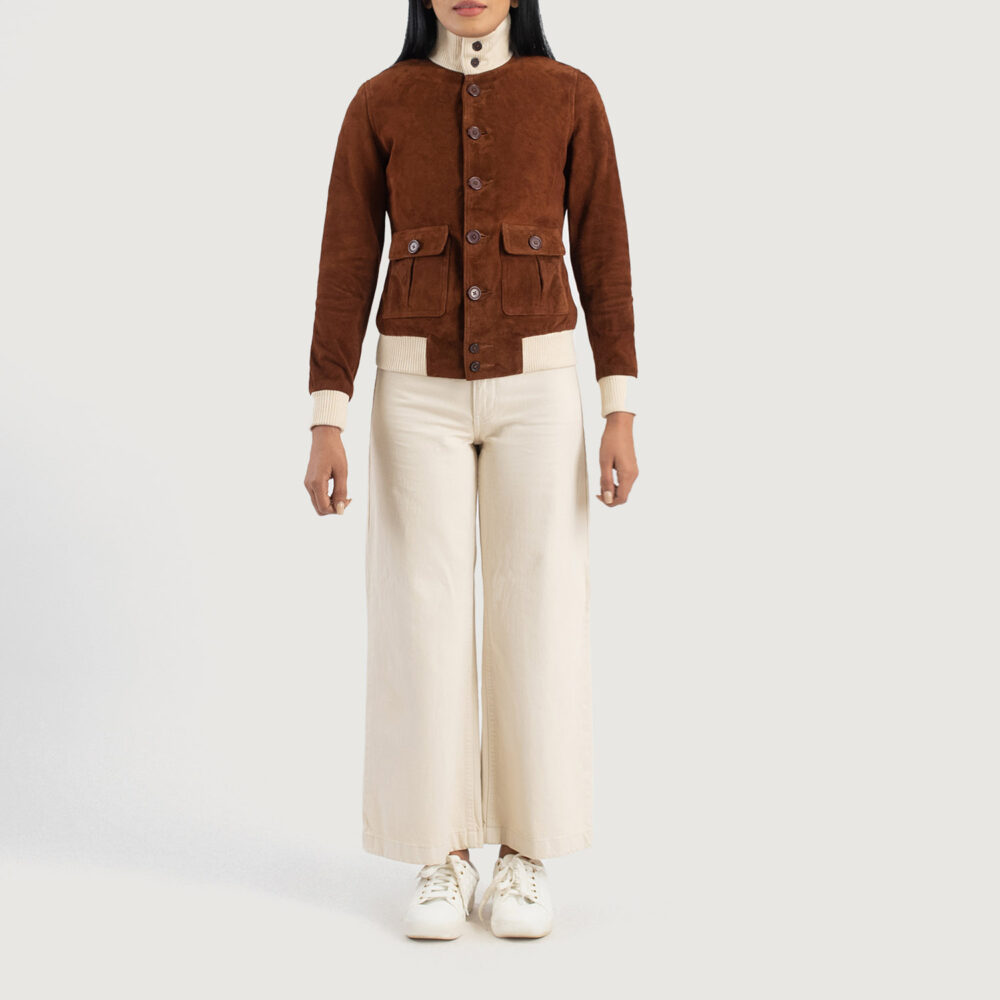 Sasha A1 Mocha Suede Bomber Leather Jacket - Image 6
