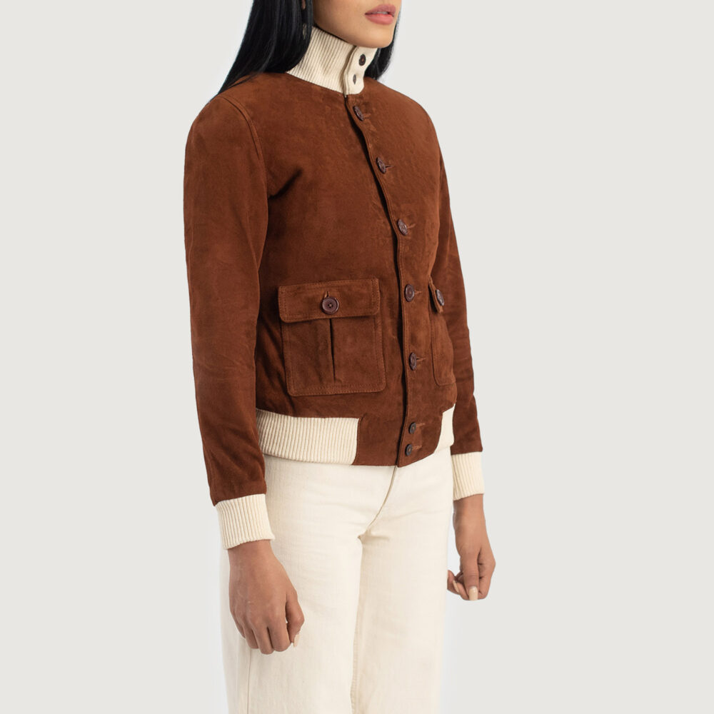 Sasha A1 Mocha Suede Bomber Leather Jacket - Image 5