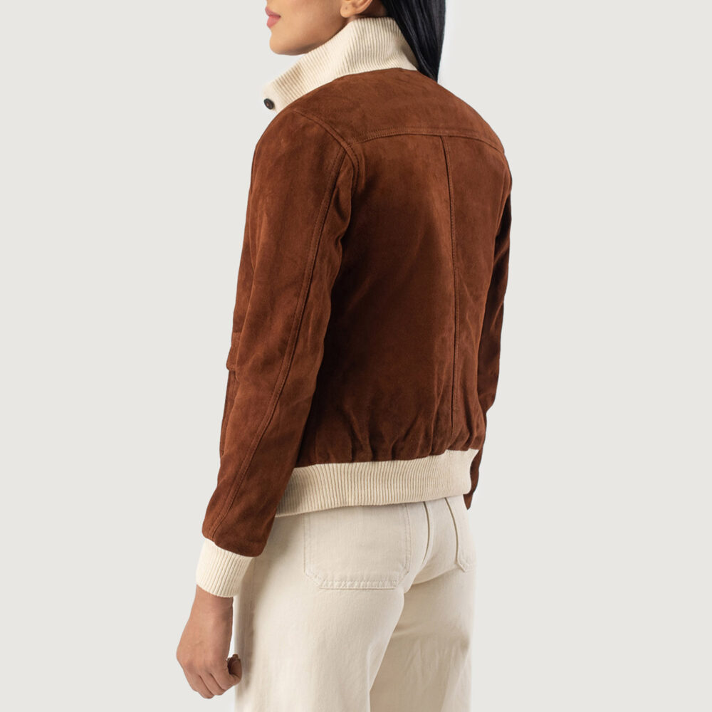 Sasha A1 Mocha Suede Bomber Leather Jacket - Image 4