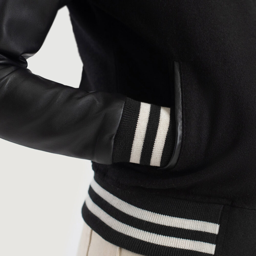 Savant Black Hybrid Varsity Leather Jacket - Image 5