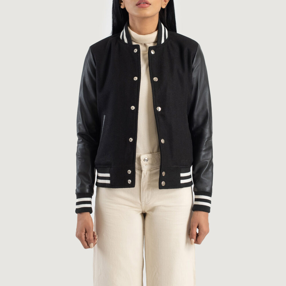 Savant Black Hybrid Varsity Leather Jacket - Image 2
