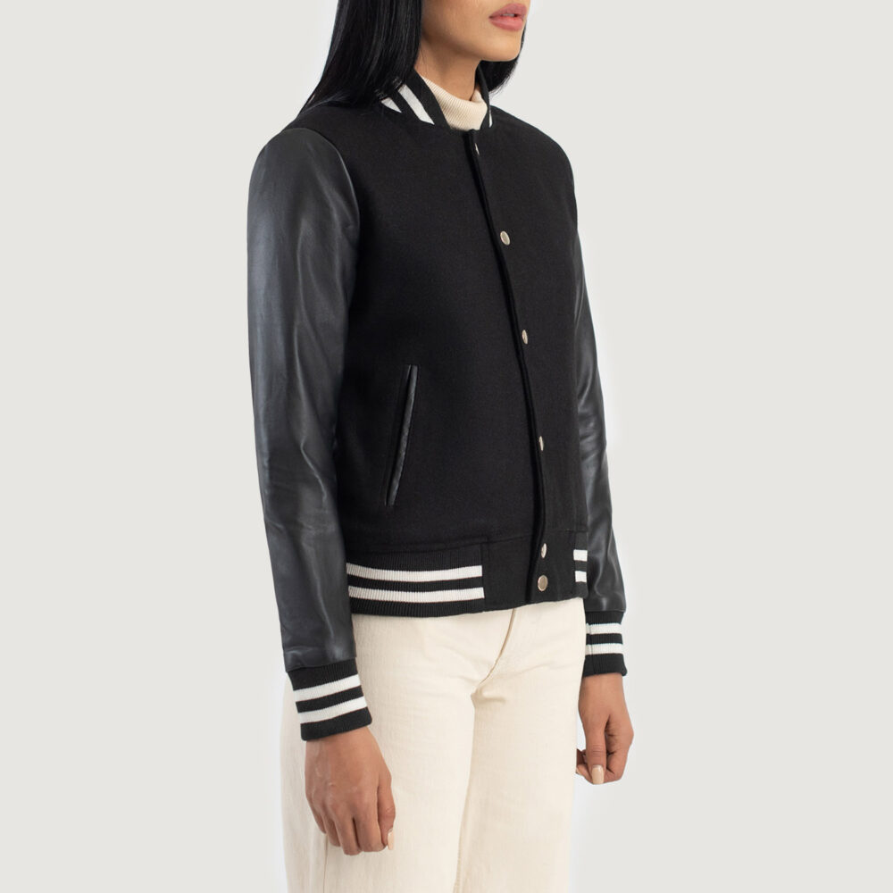 Savant Black Hybrid Varsity Leather Jacket - Image 3
