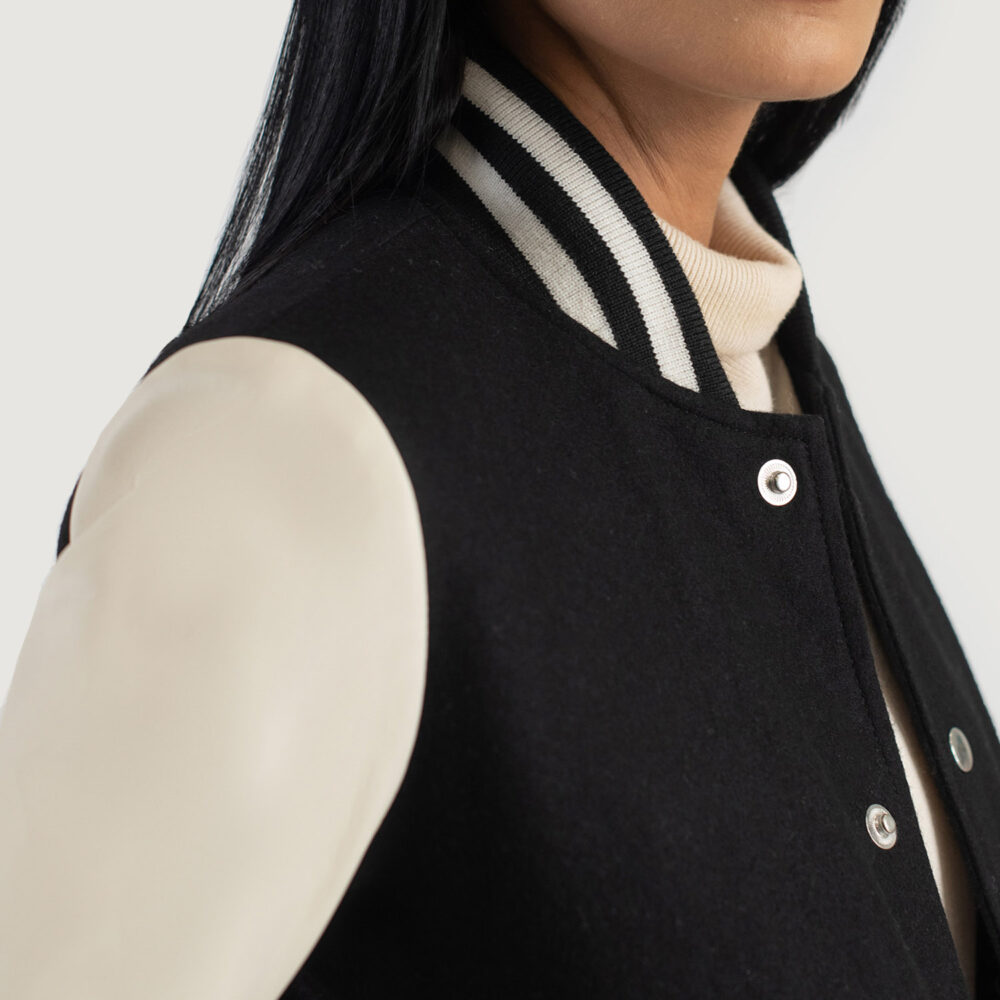 Savant Black & White Hybrid Varsity Leather Jacket