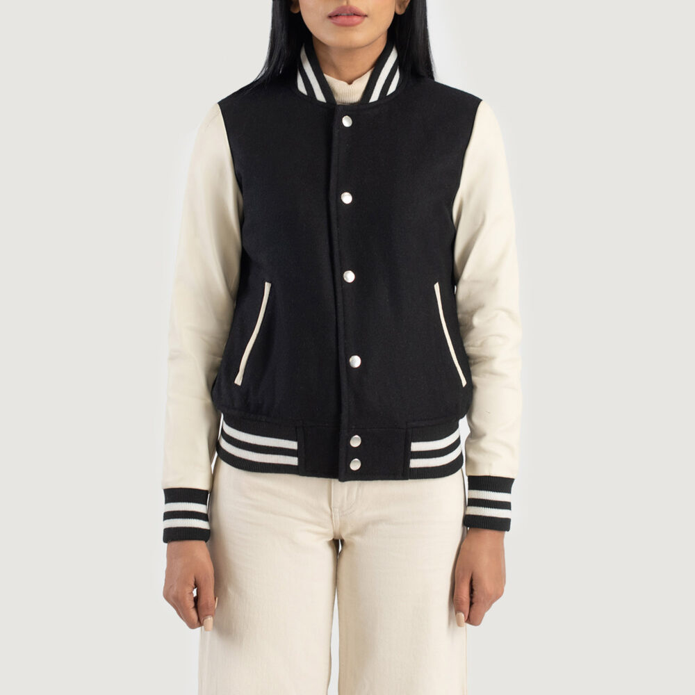 Women's+Savant+Black+&+White+Hybrid+Varsity+Jacket+Close+Front-5-