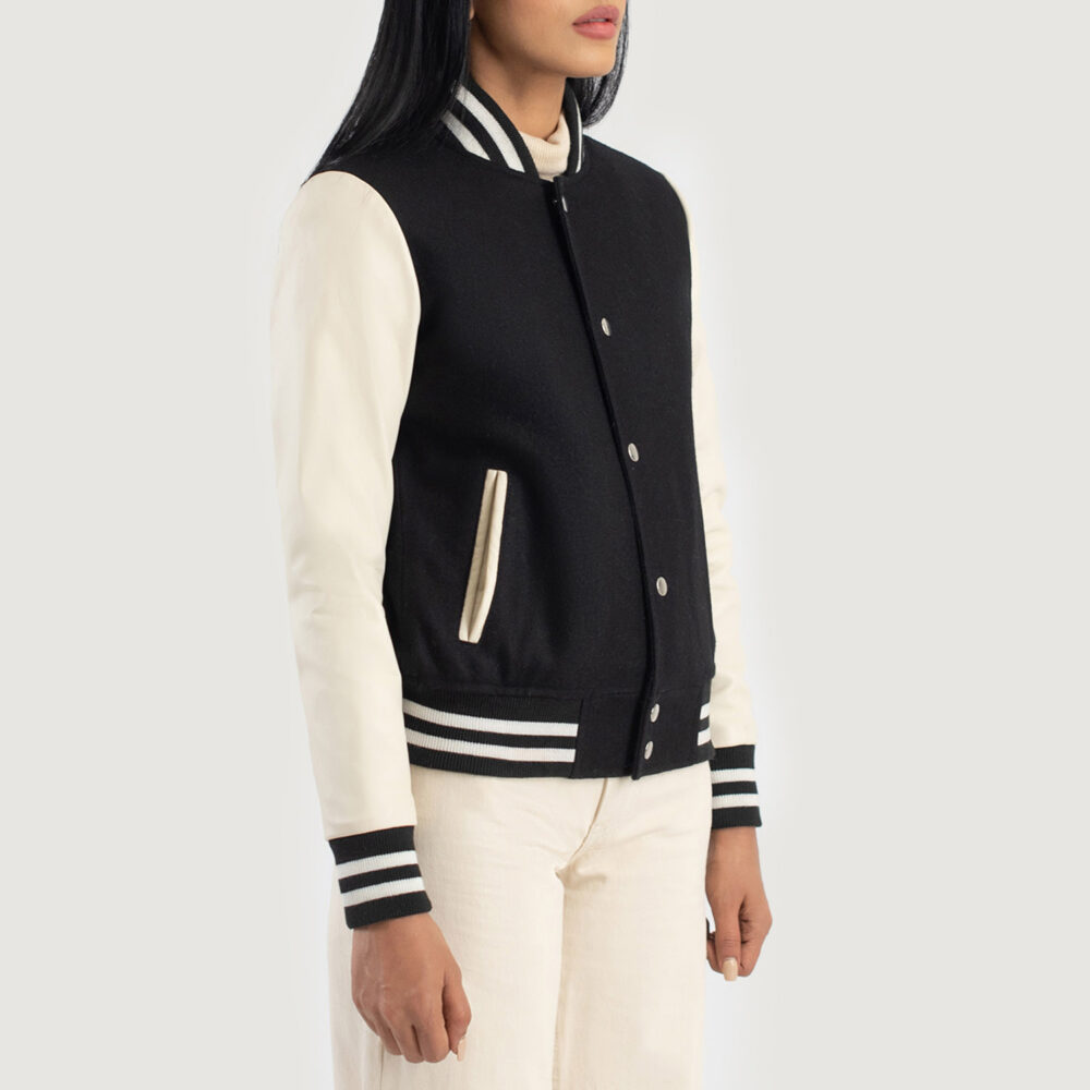 Savant Black & White Hybrid Varsity Leather Jacket