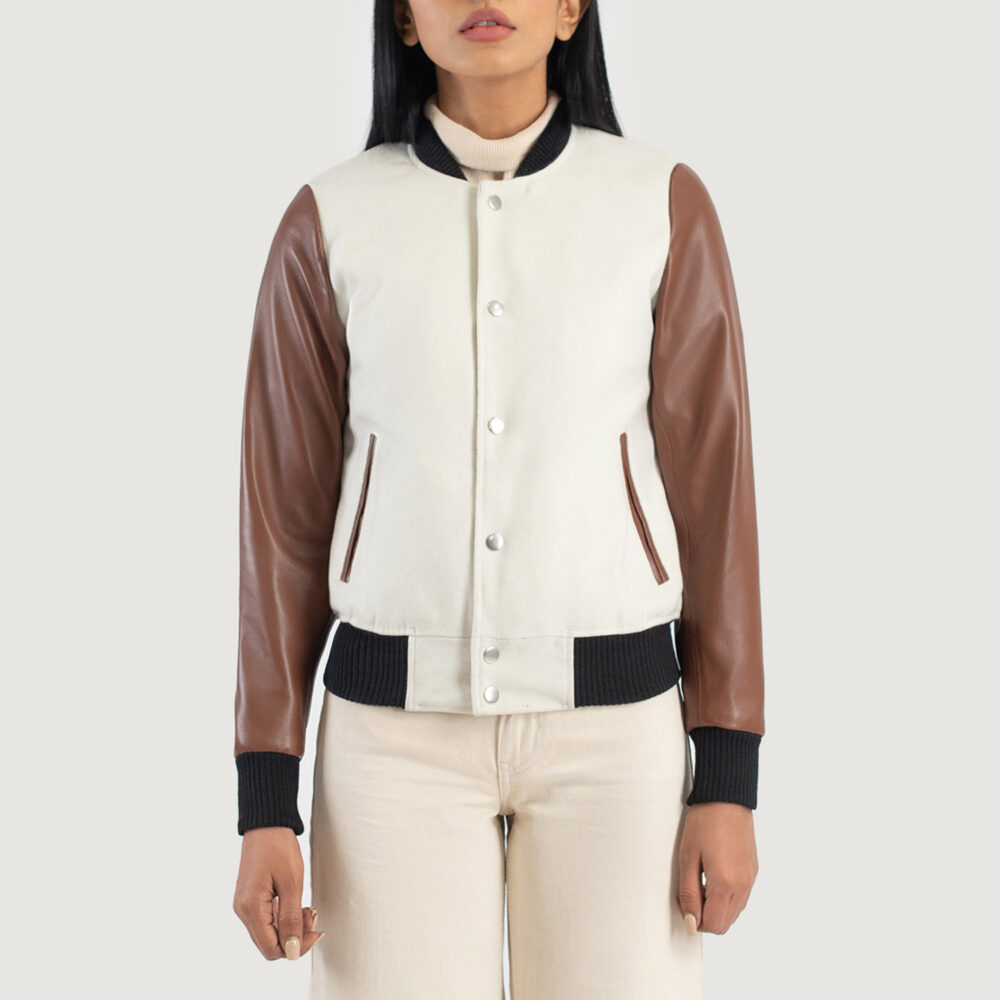 Women's+Savant+Brown+Hybrid+Varsity+Jacket+Close+Front-5-