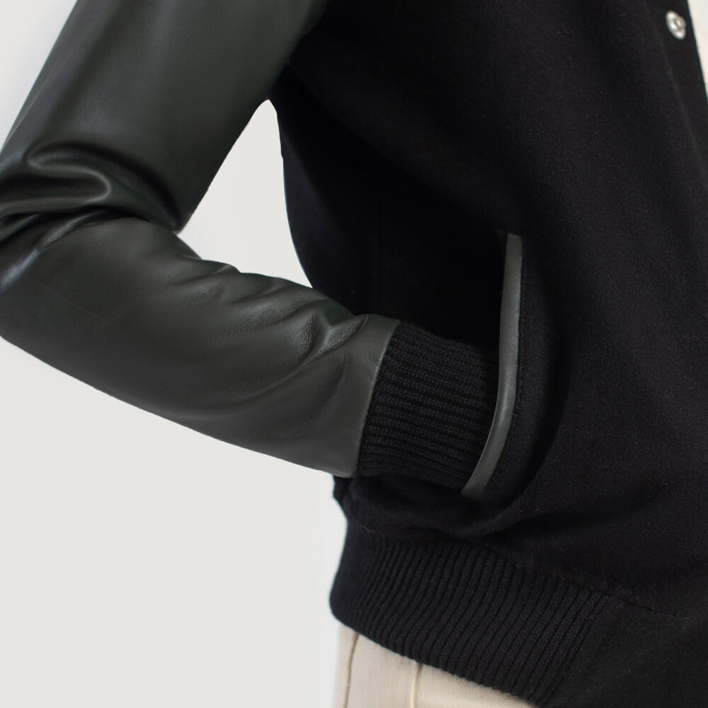Savant Green Hybrid Varsity Leather Jacket - Image 5