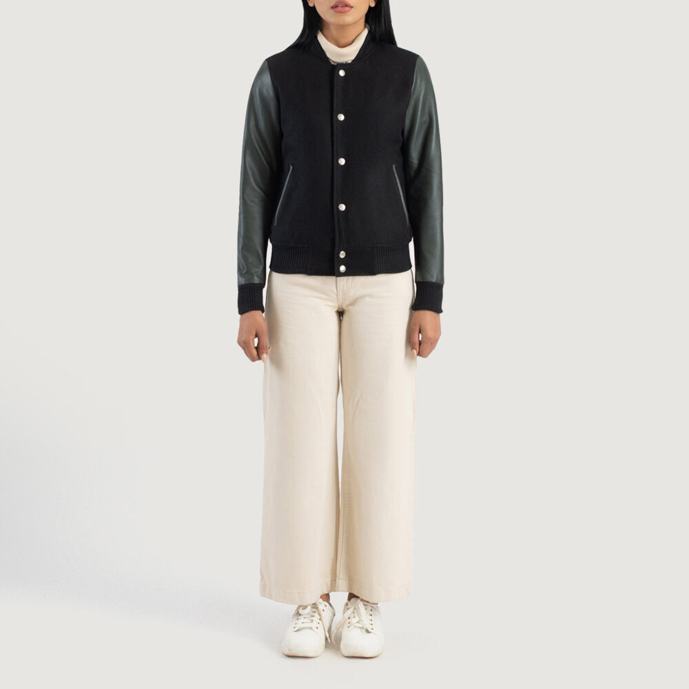 Savant Green Hybrid Varsity Leather Jacket - Image 6