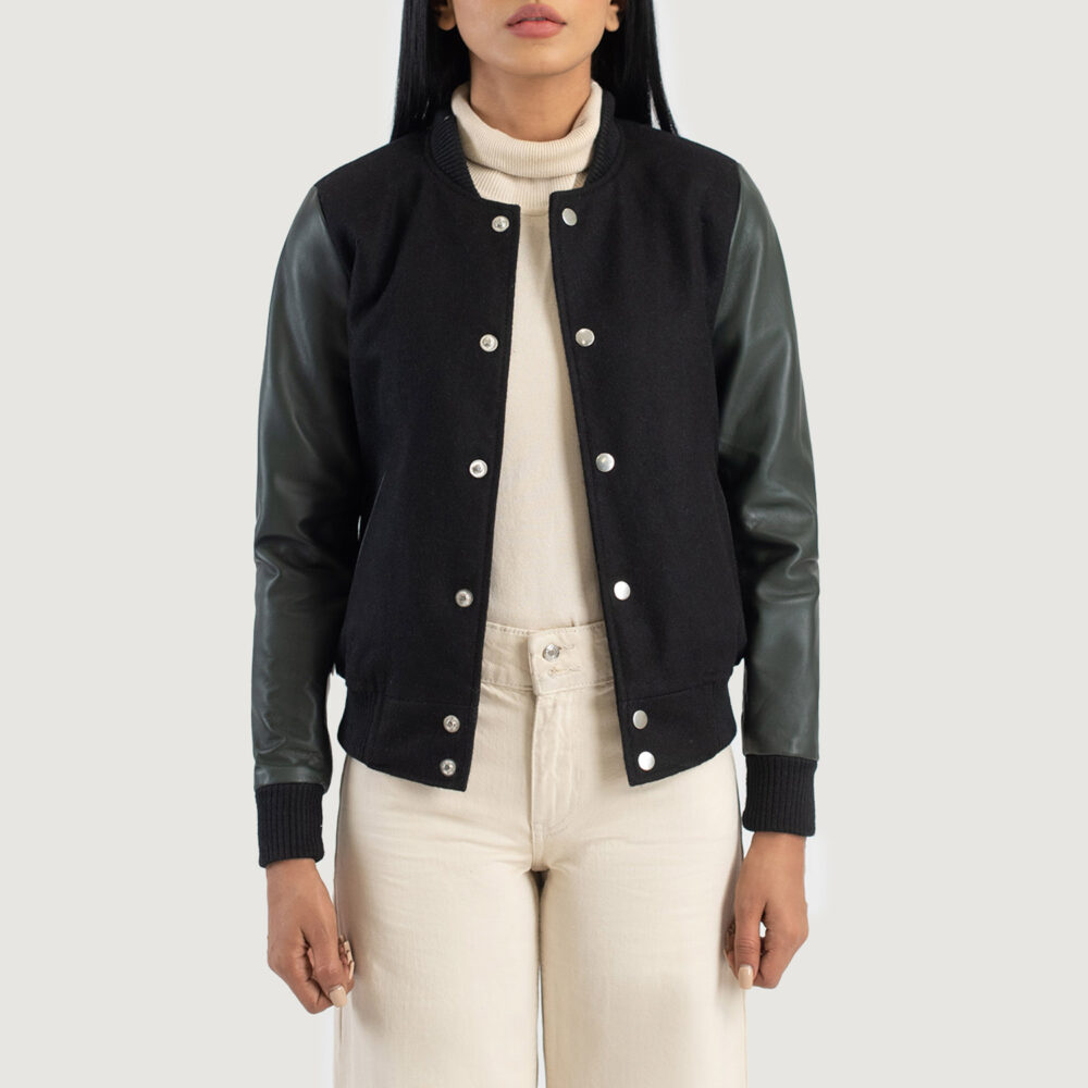 Savant Green Hybrid Varsity Leather Jacket - Image 2