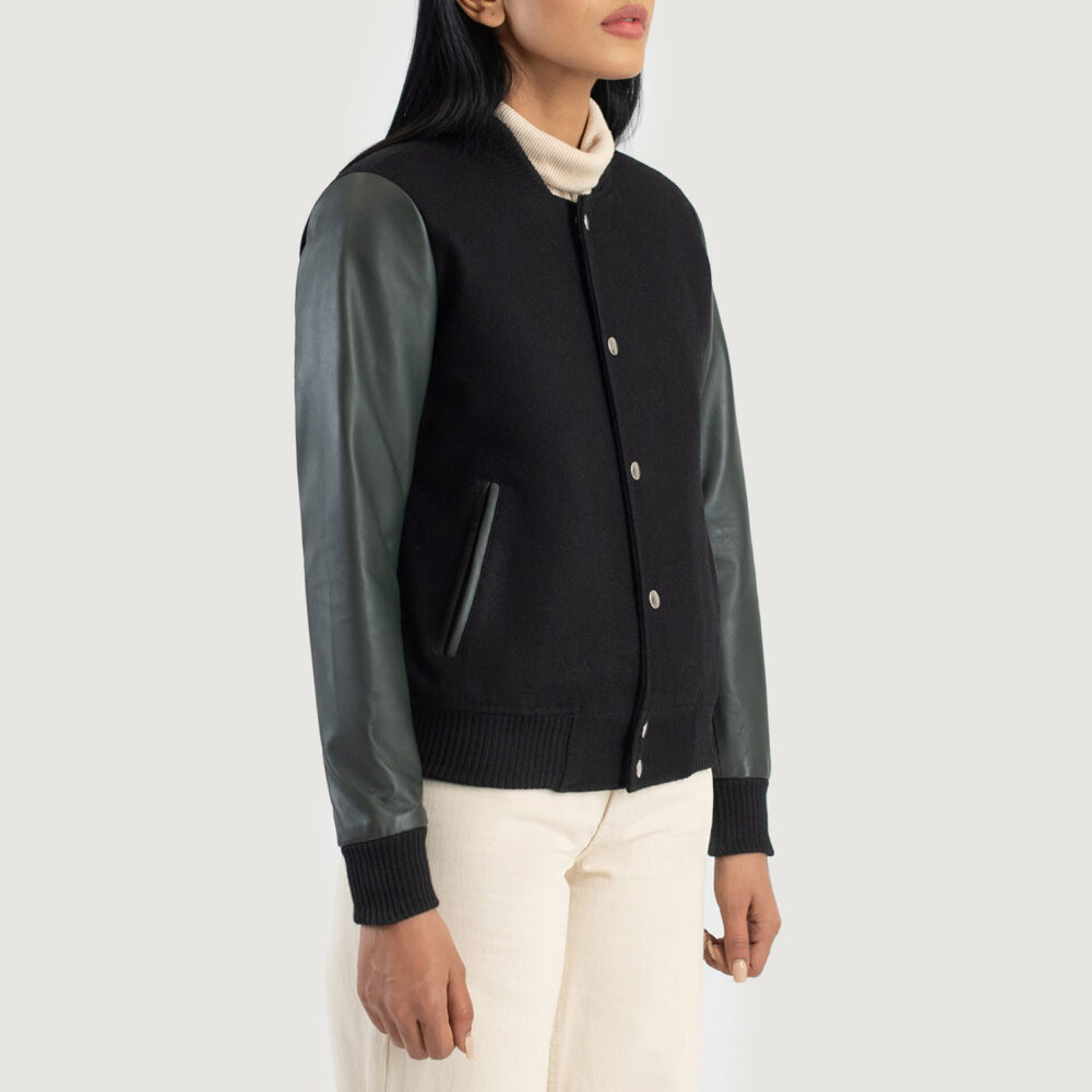 Savant Green Hybrid Varsity Leather Jacket - Image 3