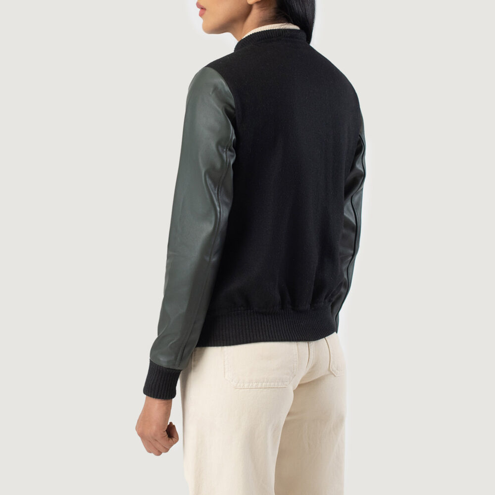 Savant Green Hybrid Varsity Leather Jacket - Image 4