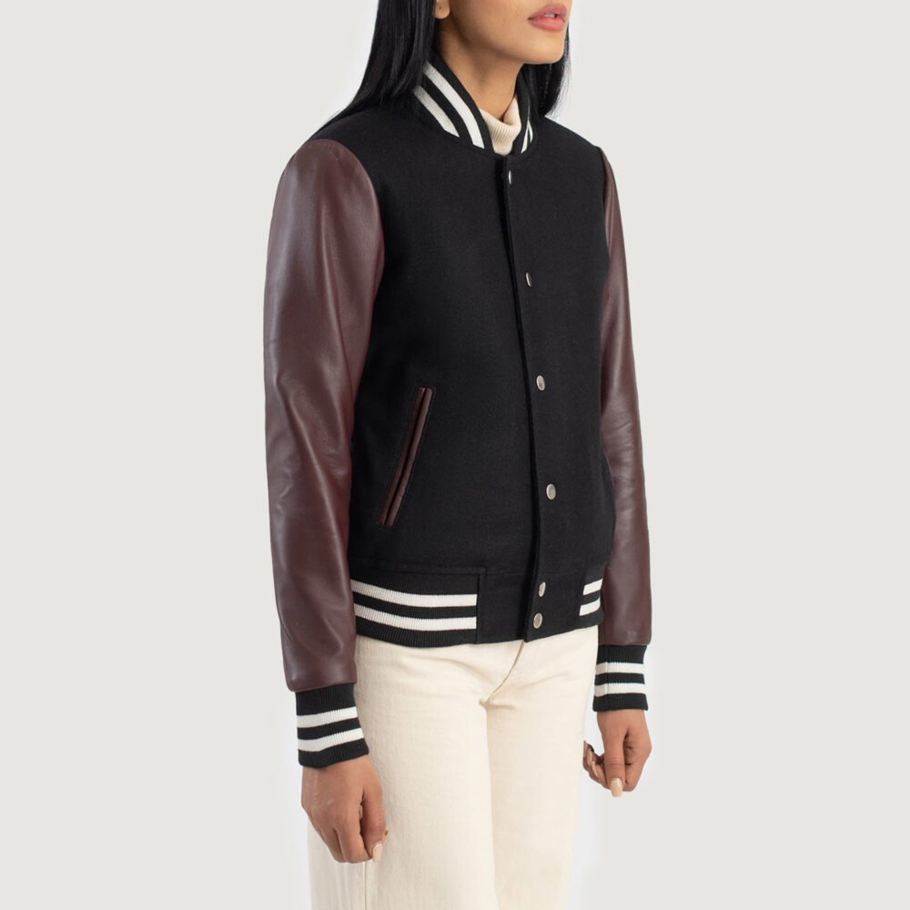 Savant Maroon Hybrid Varsity Leather Jacket - Image 3