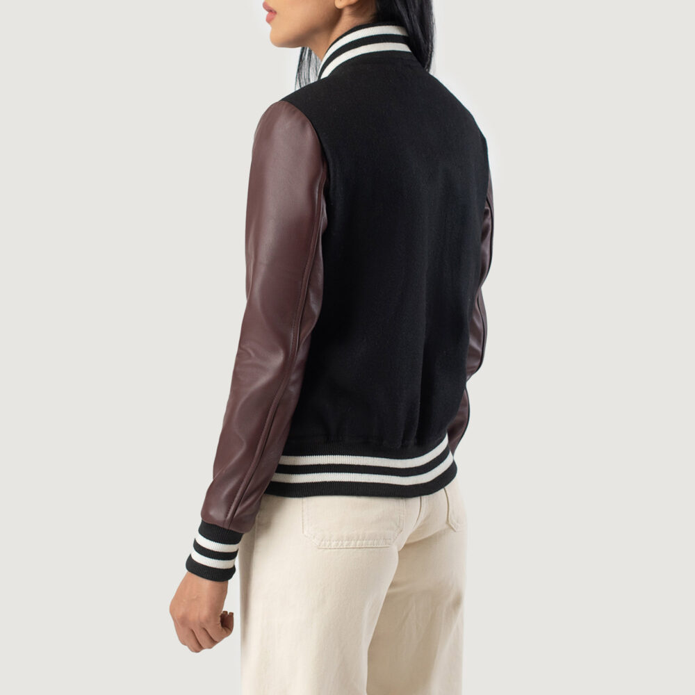 Savant Maroon Hybrid Varsity Leather Jacket - Image 4