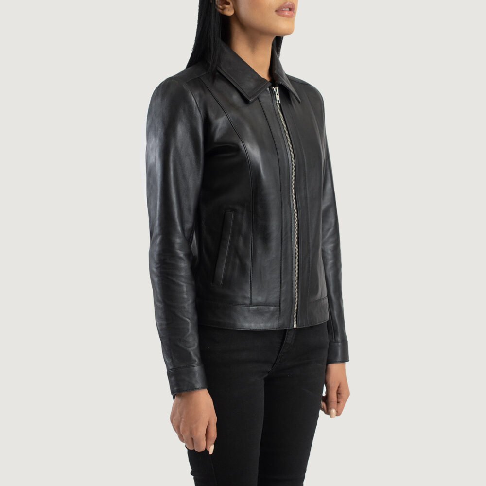 Vixen Black Classic Collar Real Leather Jacket