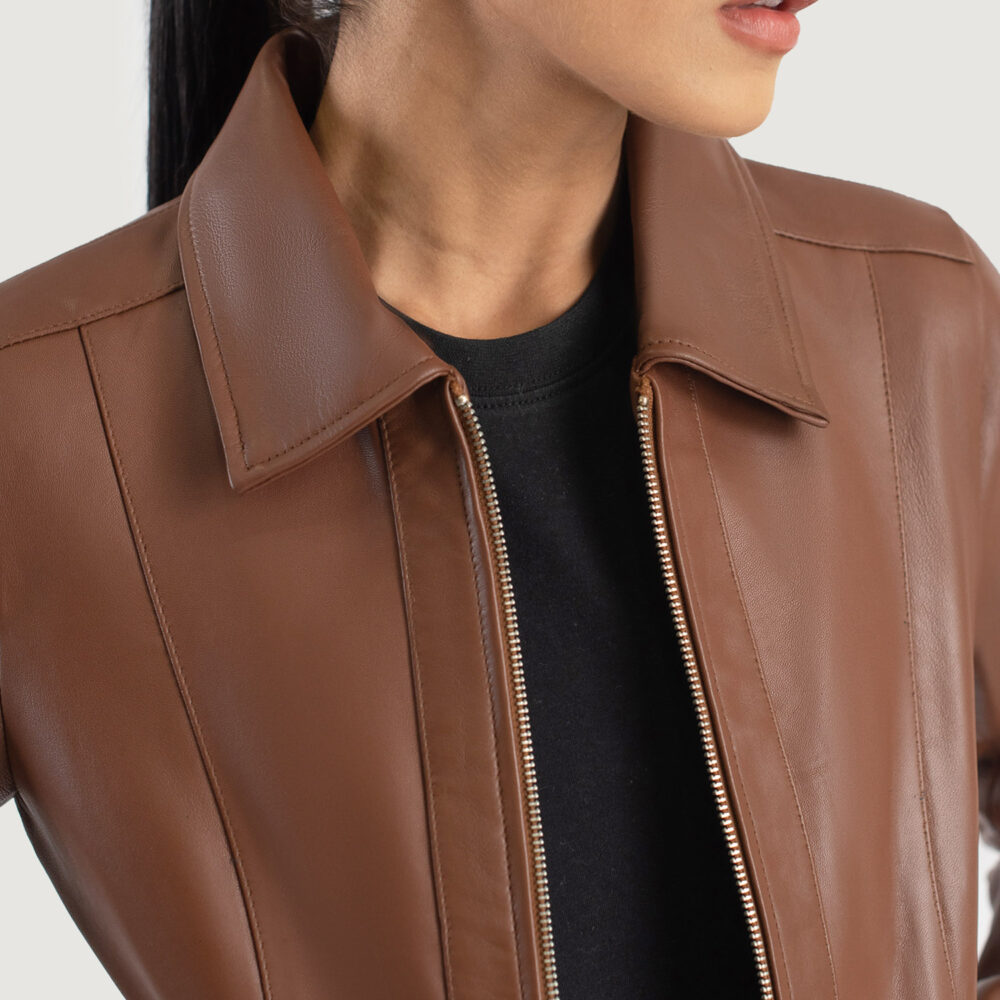 Vixen Brown Classic Collar Real Leather Jacket - Image 3