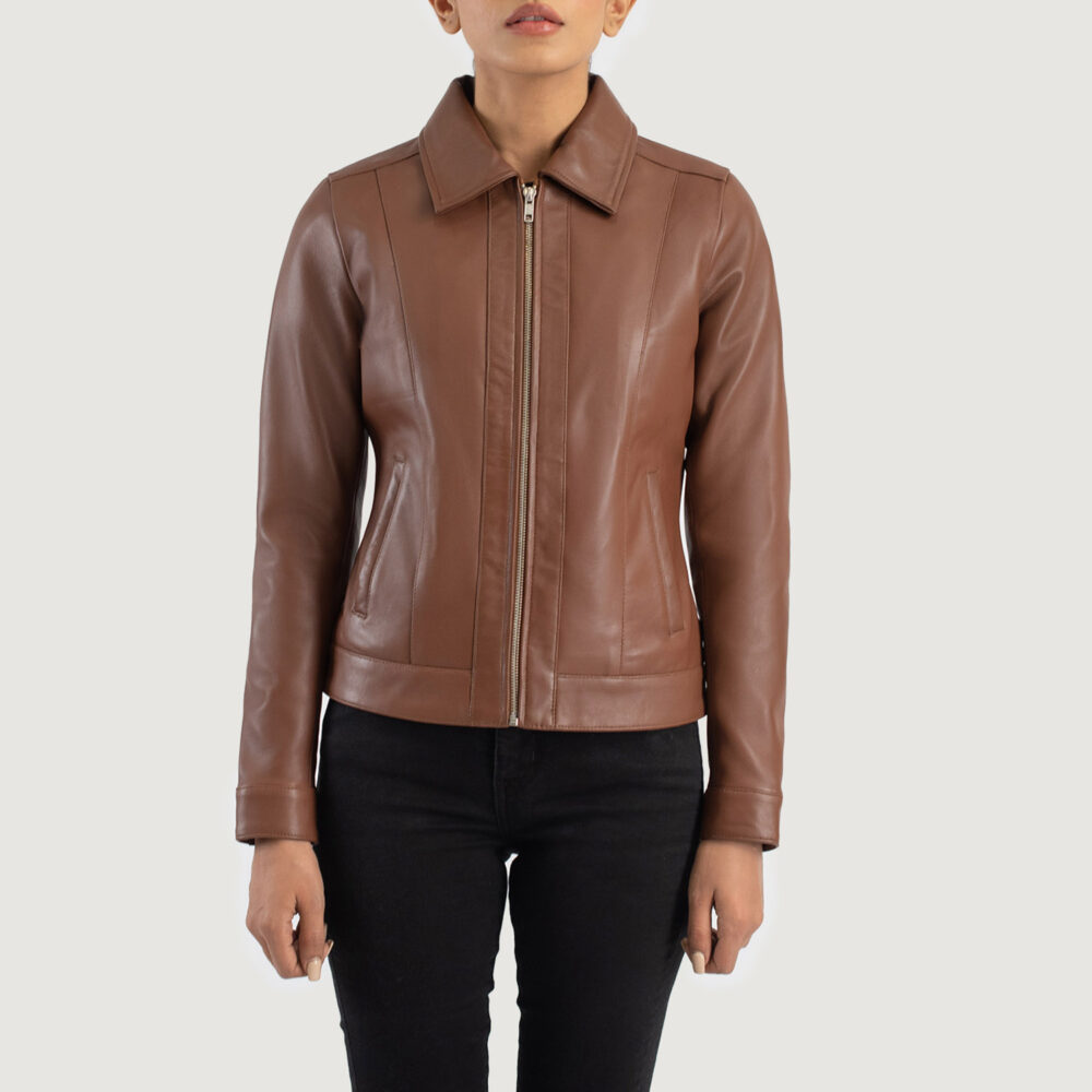 Women's+Vixen+Brown+Classic+Collar+Leather+Jacket+Close+Front-5-