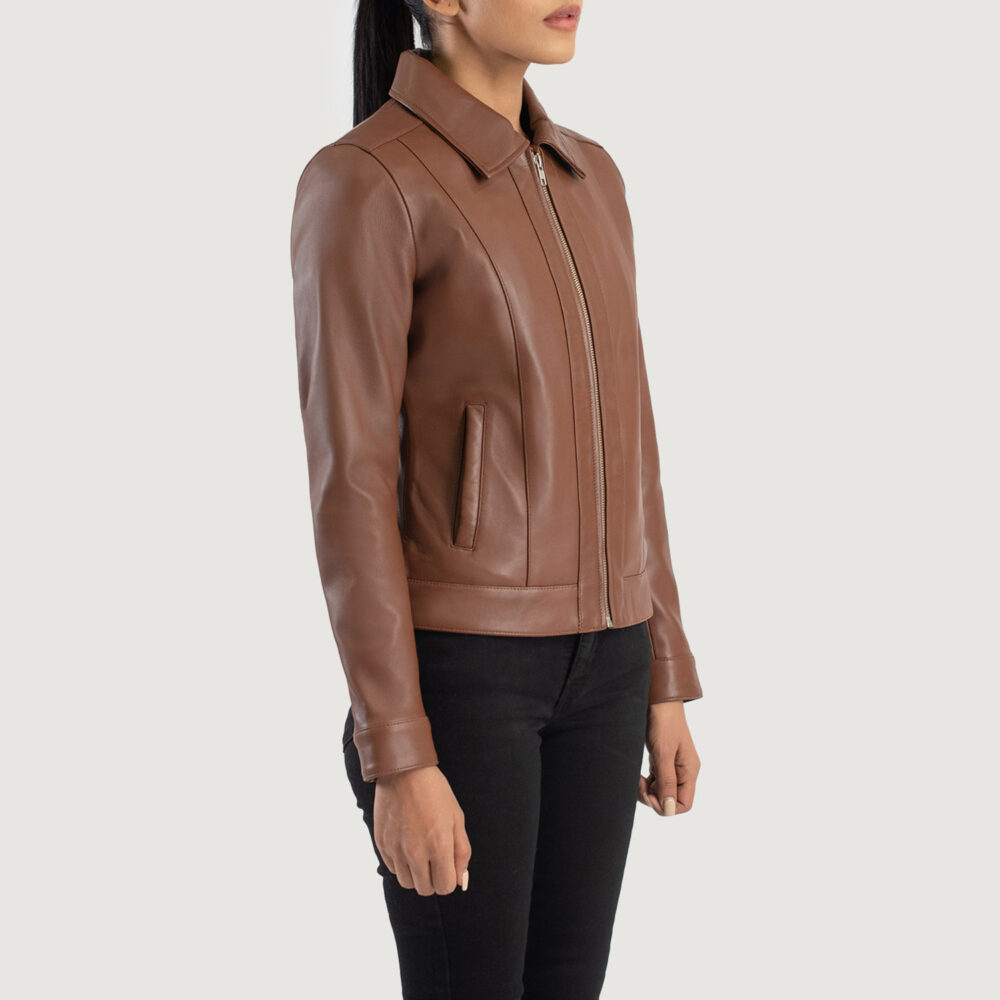 Vixen Brown Classic Collar Real Leather Jacket - Image 4