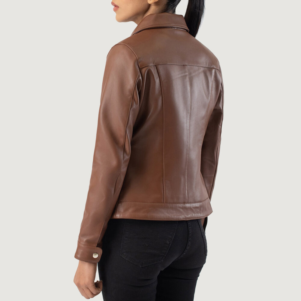 Vixen Brown Classic Collar Real Leather Jacket - Image 5