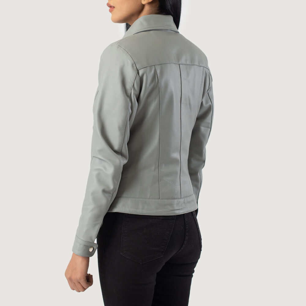 Vixen Grey Classic Collar Real Leather Jacket