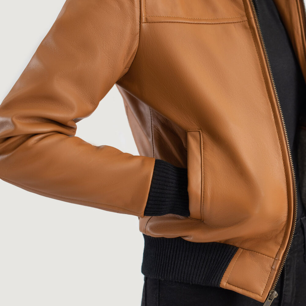 Bella Brown Hooded Real Leather Bomber Jacket