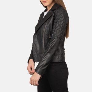Women's+Carolyn+Quilted+Black+Biker+Jacket+Side+Pose-3-