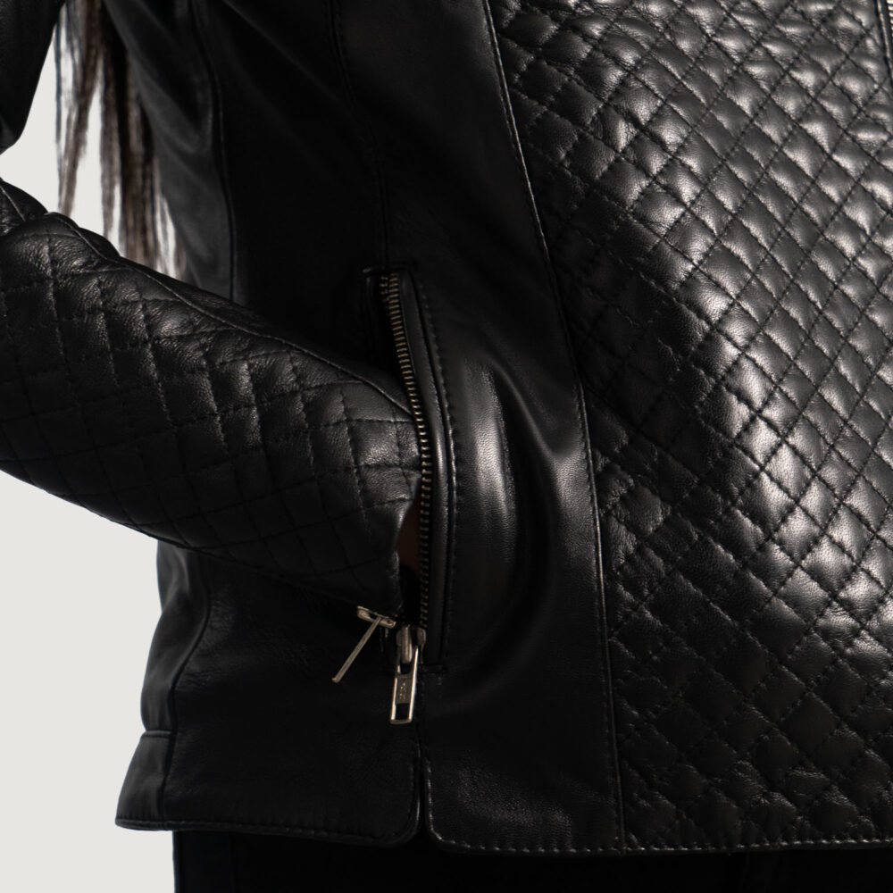 Orient Grain Quilted Black Real Leather Biker Jacket