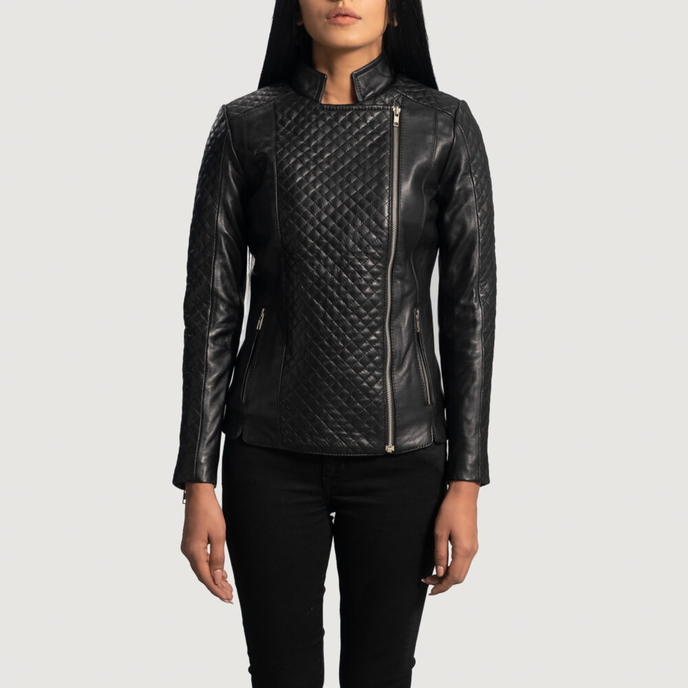 Women's+Orient+Grain+Quilted+Black+Leather+Biker+Jacket+Close+Front-5-