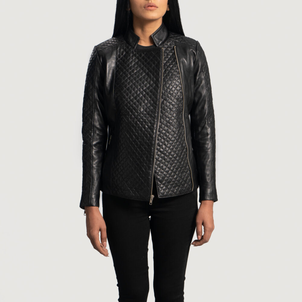 Orient Grain Quilted Black Real Leather Biker Jacket