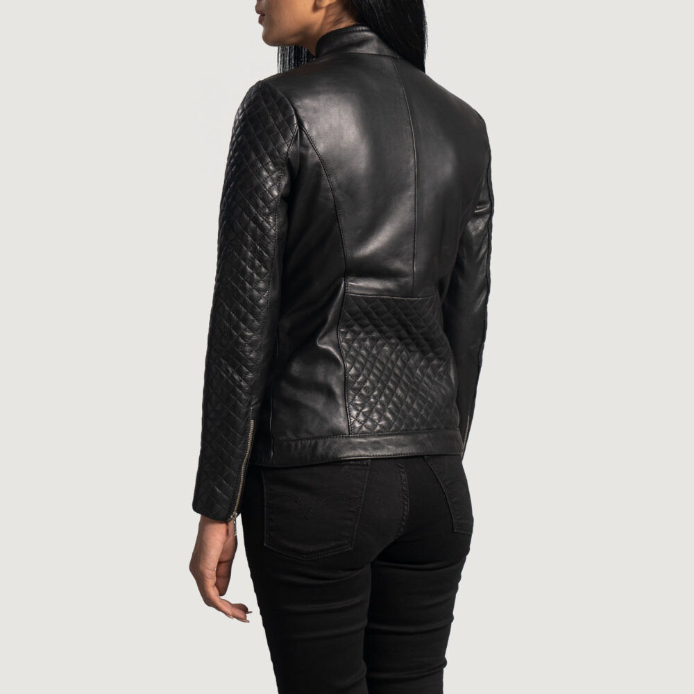 Orient Grain Quilted Black Real Leather Biker Jacket