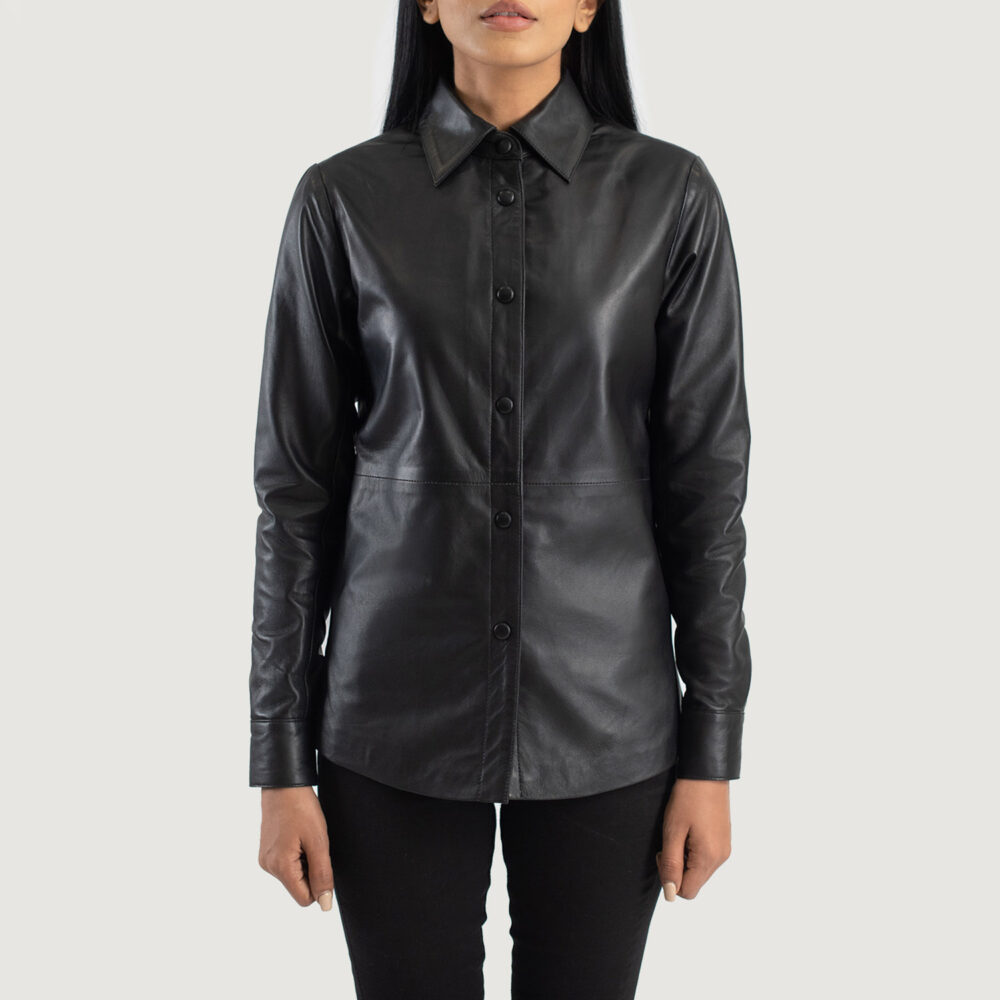 Women's+Zenith+Black+Leather+Shirt+Jacket+Close+Front-5-