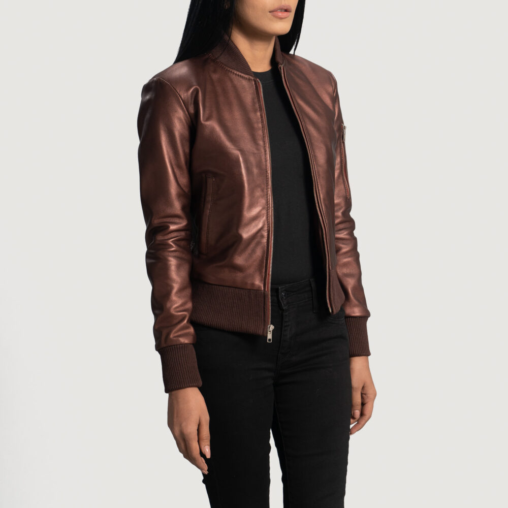 Women's+Reida+Maroon+Leather+Bomber+Jacket+Side+Pose-3-