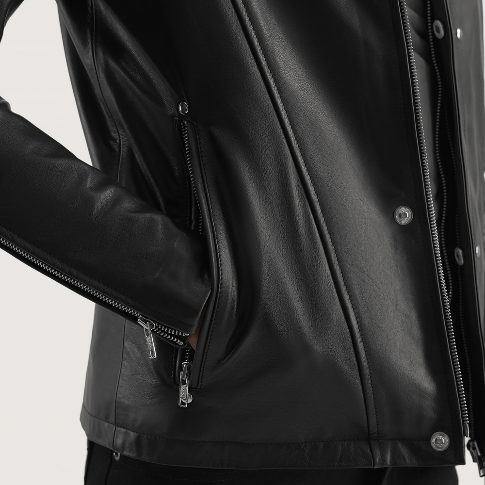 Highschool Black Hooded Real Leather Jacket