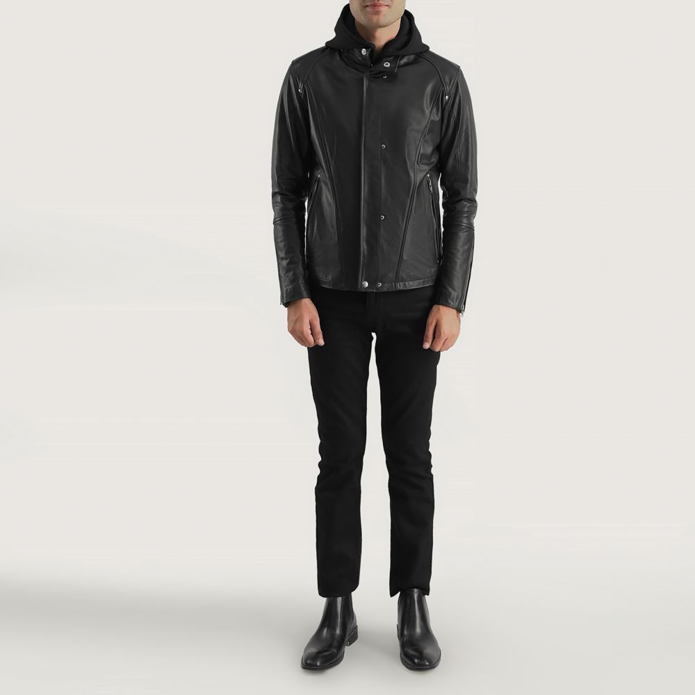 Highschool Black Hooded Real Leather Jacket