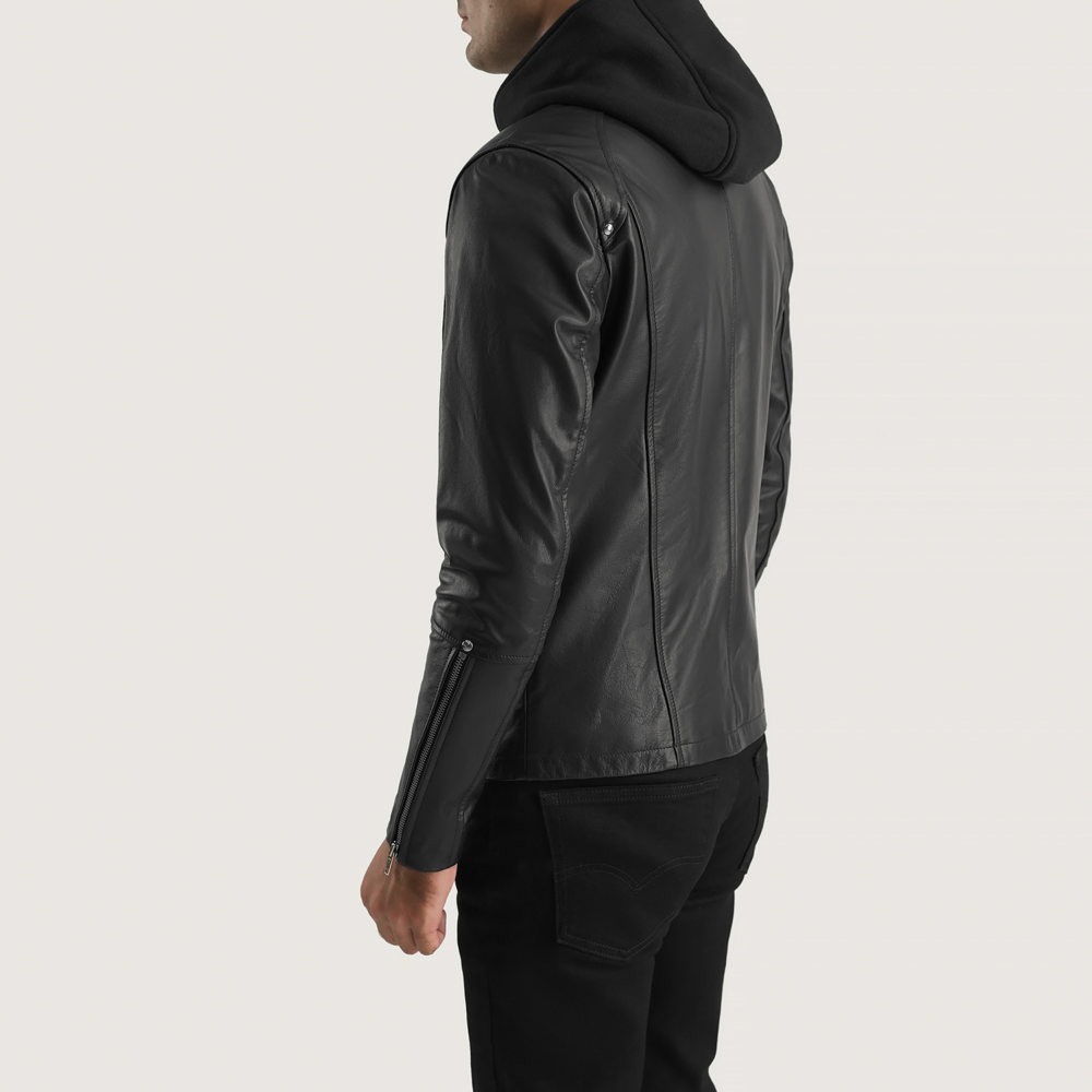 Highschool Black Hooded Real Leather Jacket