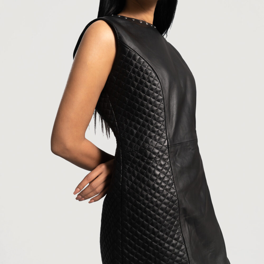 Luxe Black Real Leather Dress - Image 4