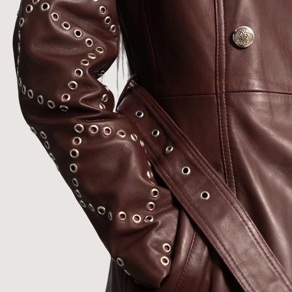 Missoni Maroon Real Leather Trench Coat - Image 5