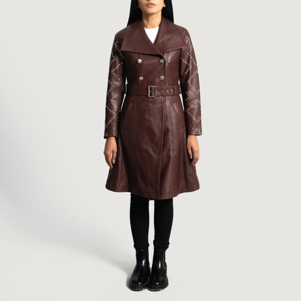 Missoni Maroon Real Leather Trench Coat - Image 6