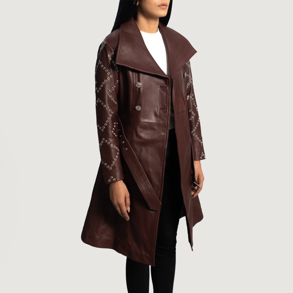 Missoni Maroon Real Leather Trench Coat - Image 3