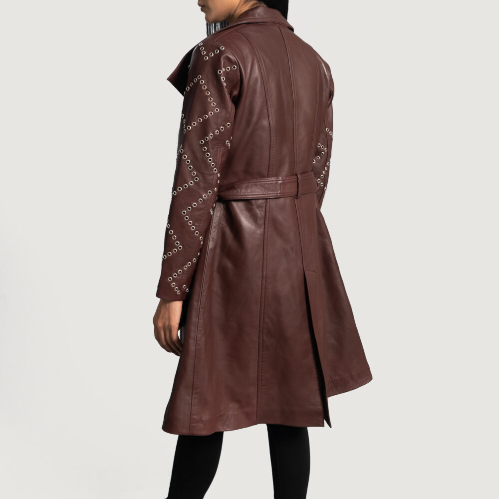 Missoni Maroon Real Leather Trench Coat - Image 4