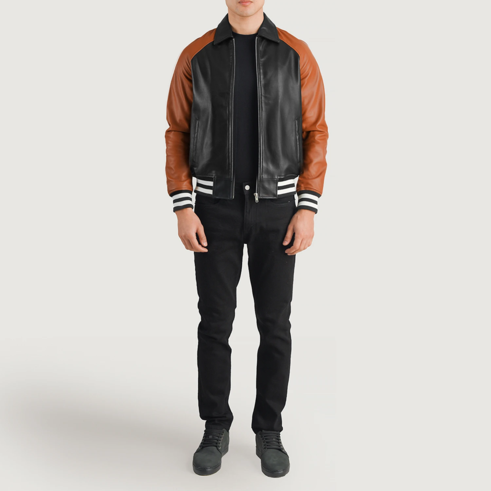 Walton Black & Brown Real Leather Varsity Jacket - Image 6