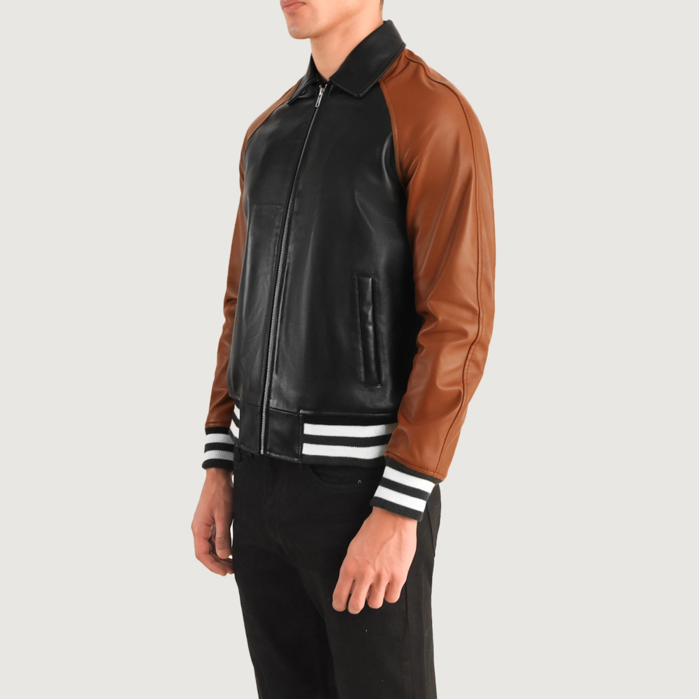 Walton Black & Brown Real Leather Varsity Jacket - Image 4